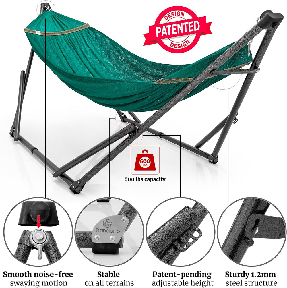 Tranquillo Combo - Adjustable Foldable Hammock with Stand, Peacock