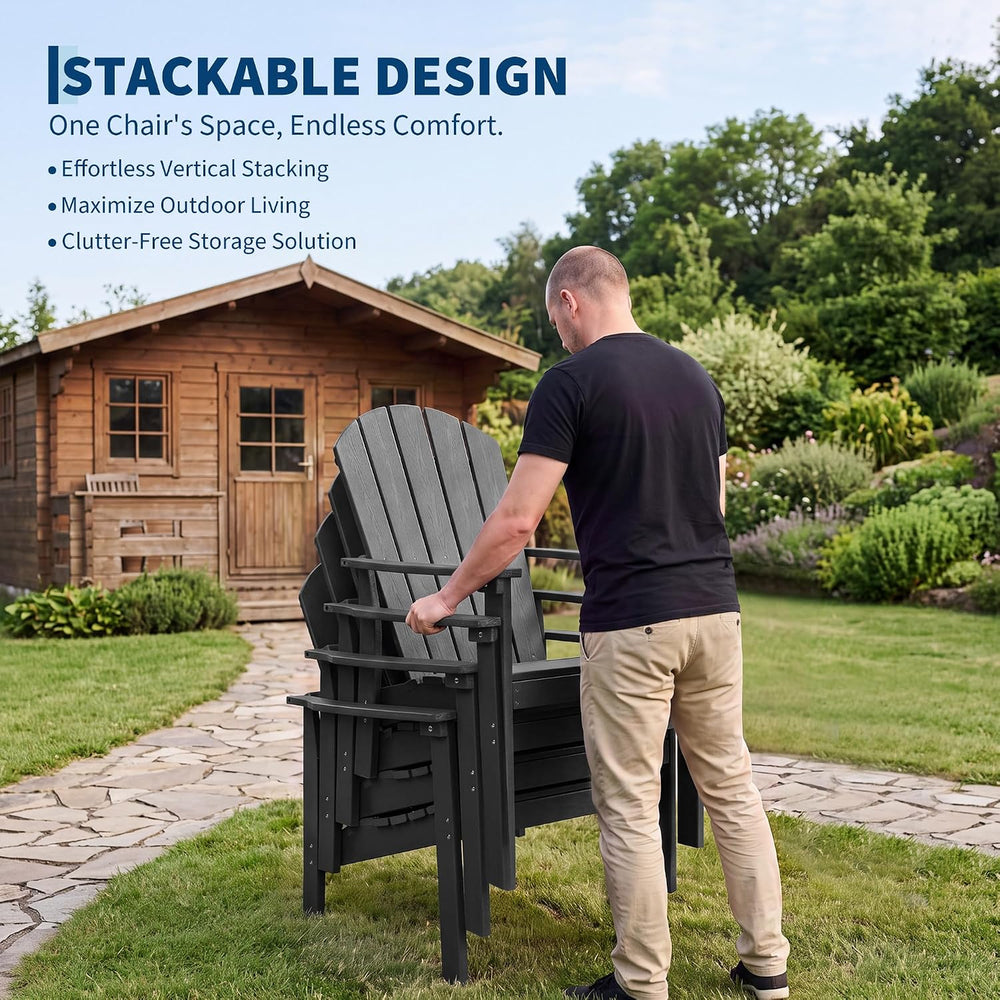Garvee Stackable Adirondack Chair Set of4, HDPE Outdoor Patio Chair, Black