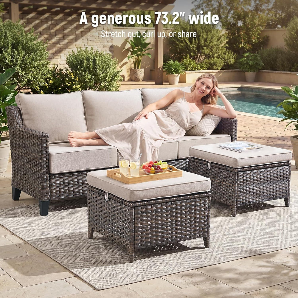 Luxury 6" Thick Cushioned 3-Seat Outdoor Patio Sofa