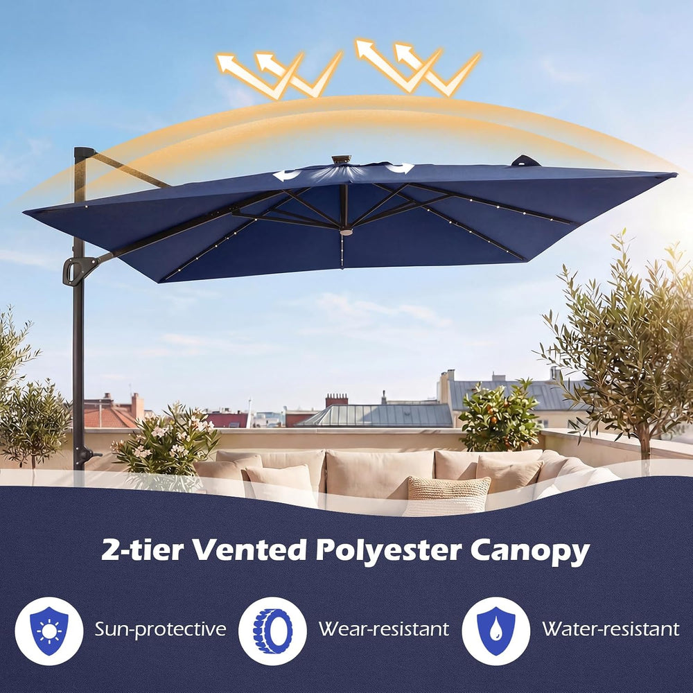 Tangkula 10ft Patio Umbrella with Solar Lights, Offset Cantilever Outdoor Umb...