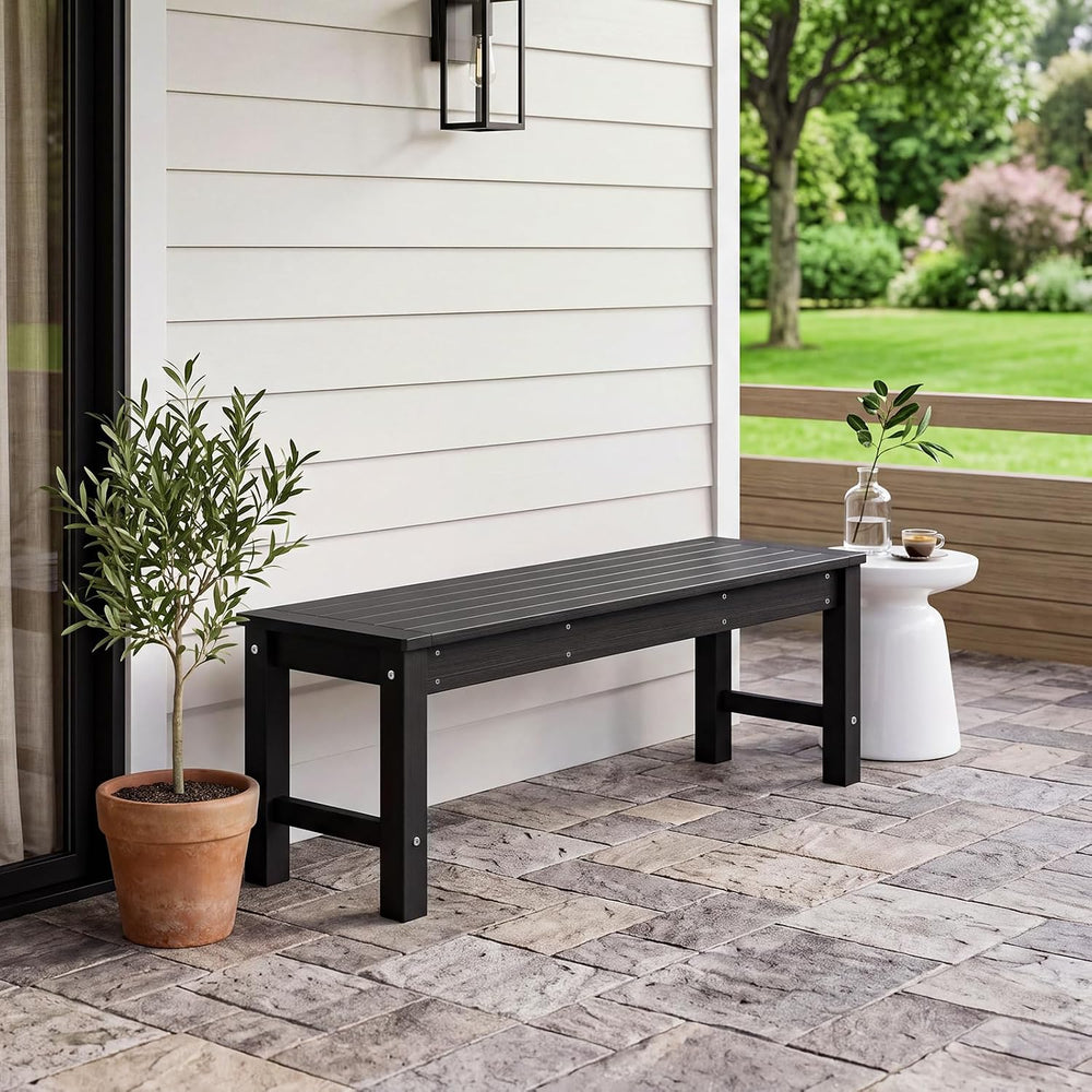Psilvam 48” HDPE Outdoor Bench, 2-Person Backless Garden Bench, Black