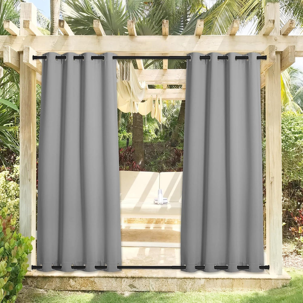 NICETOWN 2 Panels Sliver Grey Blackout Outdoor Curtains for Patio Waterproof ...