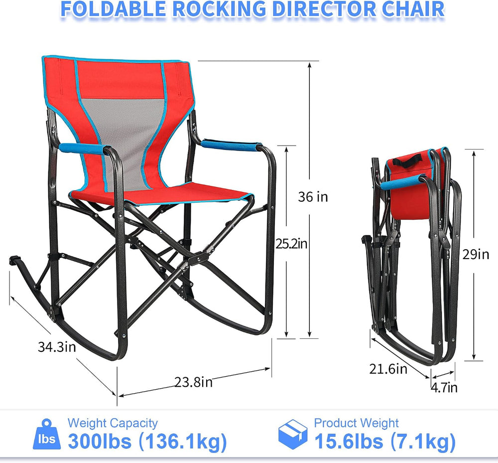 Oversized Rocking Camping Chair, Portable Folding Director Chair, Rocker Camp...