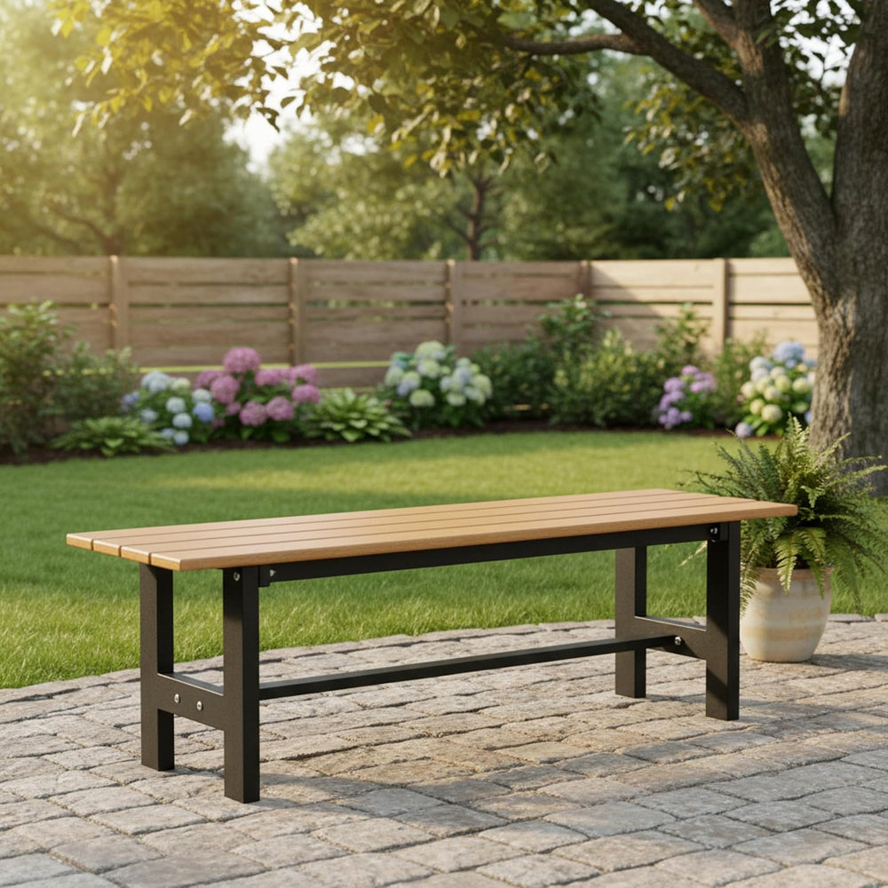 Tangkula 47 Inch HDPE Outdoor Bench Backless, Patio Garden Dining Bench with ...