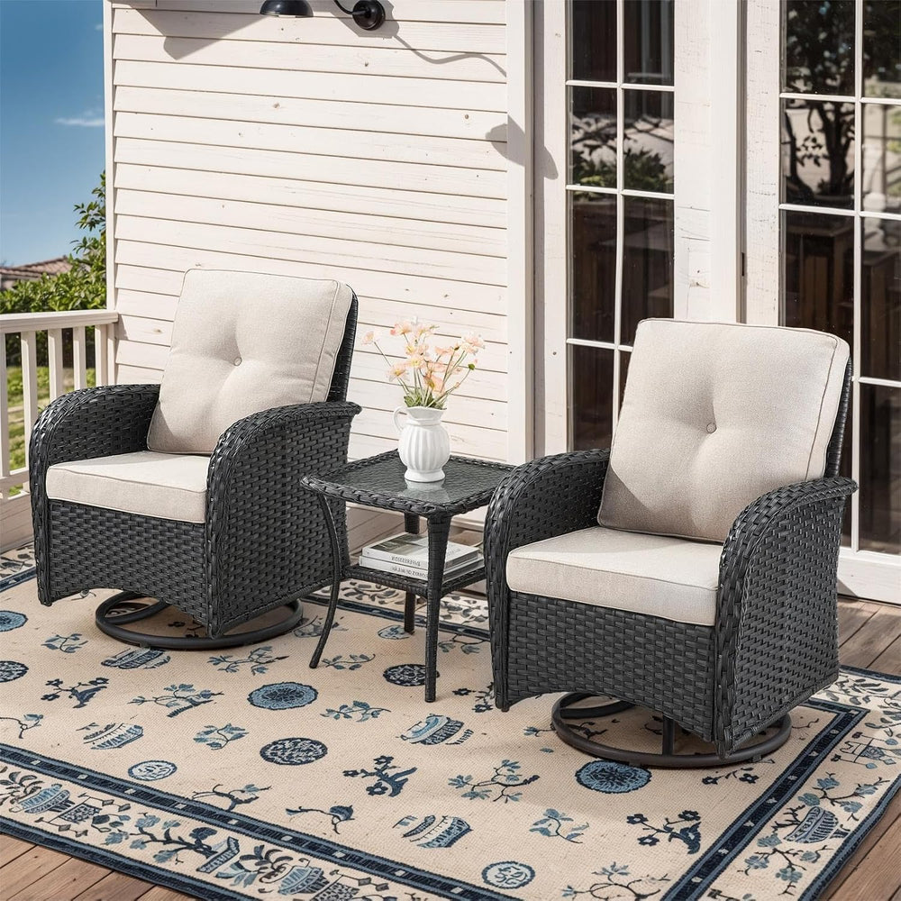 Belord 3 Pieces Black Wicker Patio Furniture Outdoor Swivel Rocker Patio Glid...