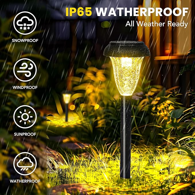 GIGALUMI 12 Pack Solar Light Outdoor Waterproof, Warm White Pathway Lights So...