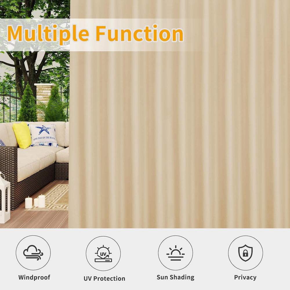 Easy-Going Outdoor Patio Curtains 2 Panels, 110x84 inch, Beige