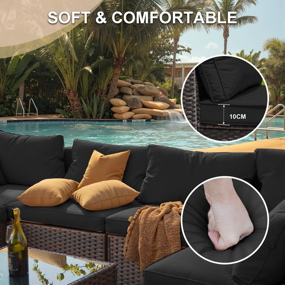 7 Piece Outdoor Patio Furniture Set with 42" Fire Pit, Wicker Furniture ...