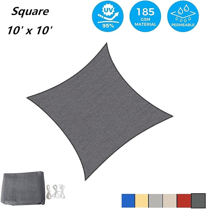 AsterOutdoor Sun Shade Sail Rectangle 10' x 10' UV Block Canopy for P...