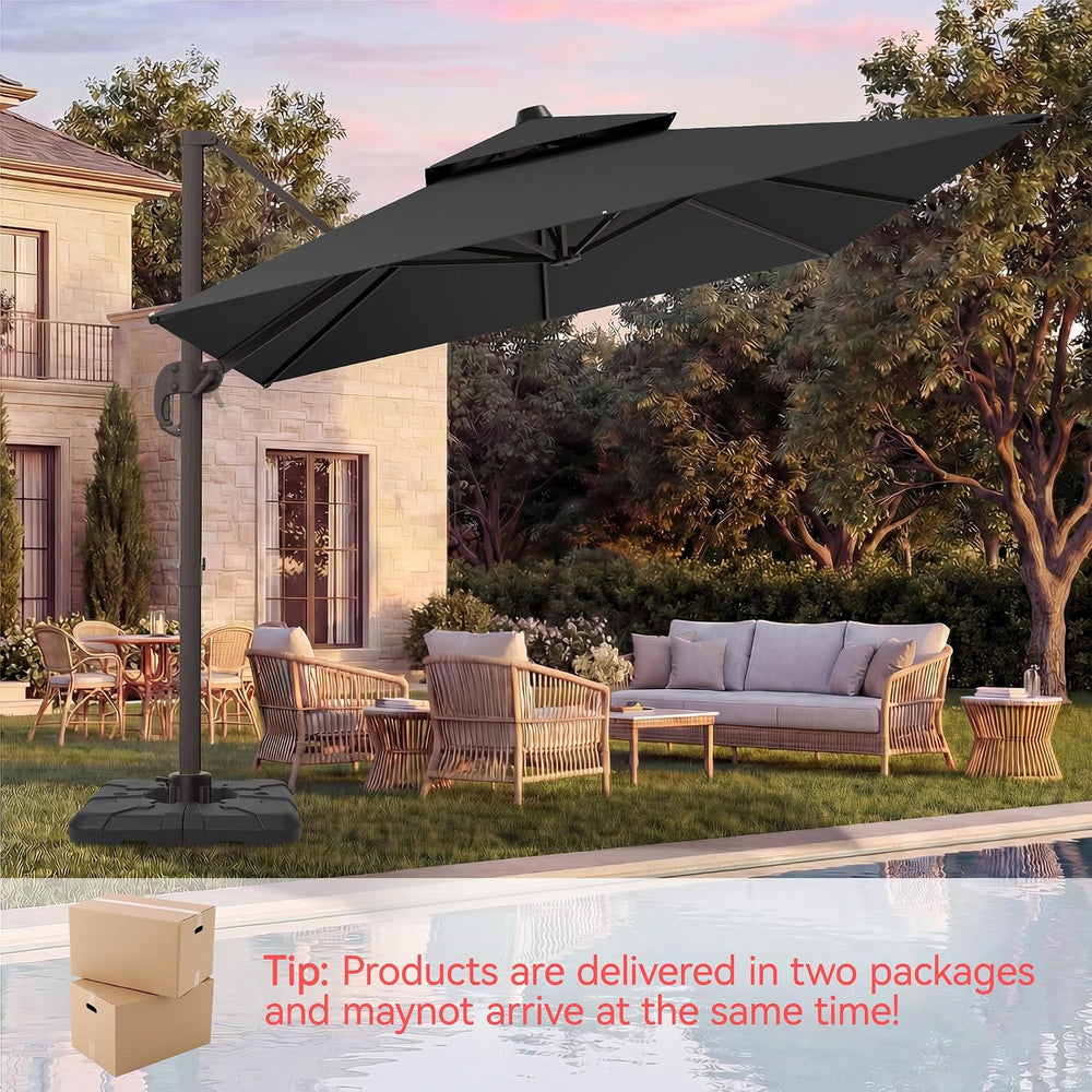 9x12' Cantilever Patio Umbrella with Base for Outdoor, Grey