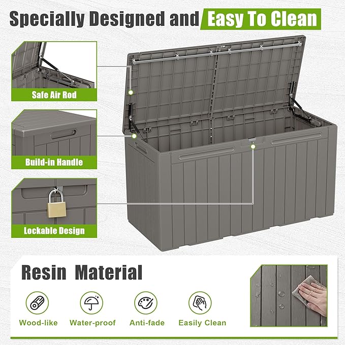 Flamaker Resin Deck Box 100 Gallon Large Lockable Outdoor Storage Box Waterpr...