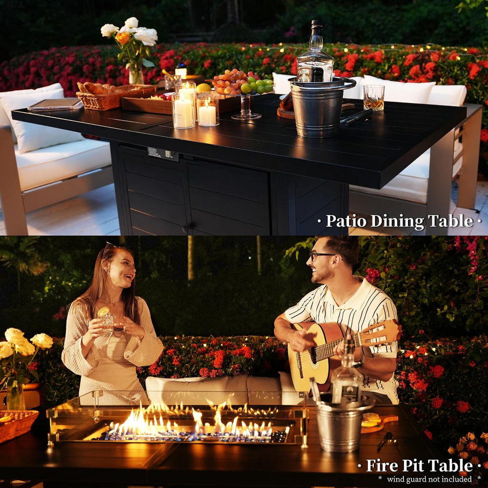 7 Pcs Outdoor Furniture Set w/ 60" Firepit and 6 Pieces Patio Chairs, 50...