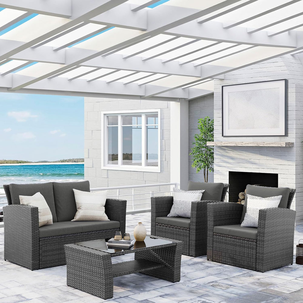 Wisteria Lane 4 Piece Outdoor Wicker Patio Furniture Set for All Weather