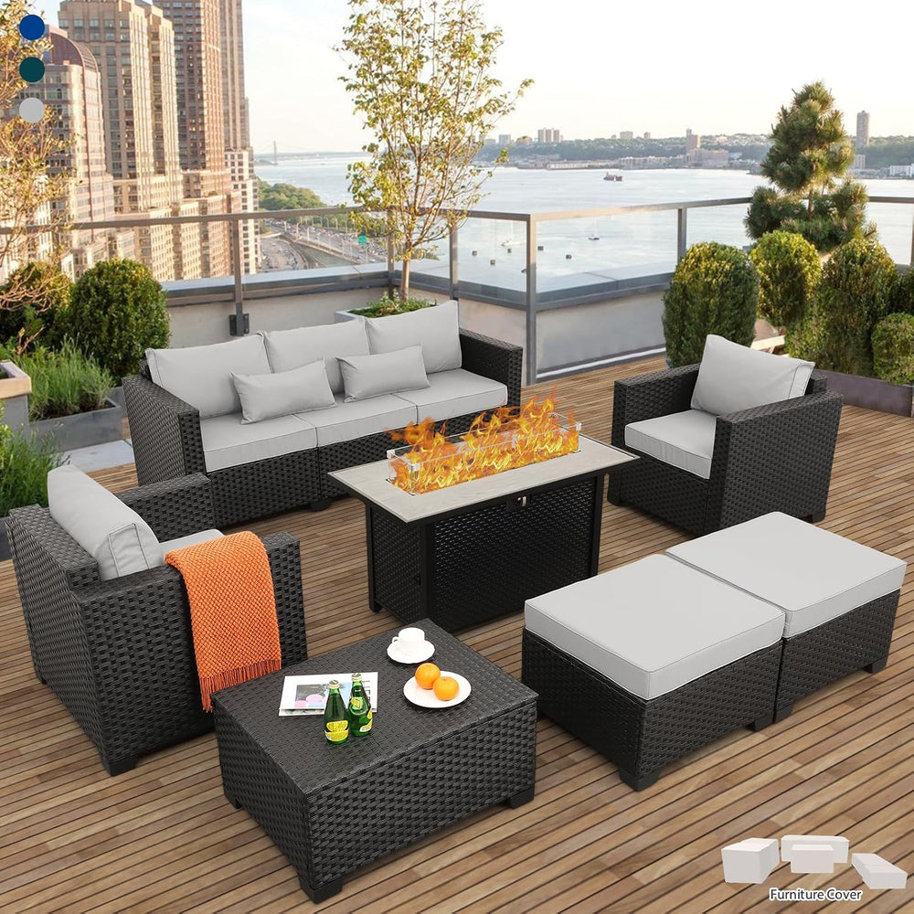 Patio Furniture Set 45 In Outdoor Fire Pits 7 Pieces Outdoor Patio Furniture ...