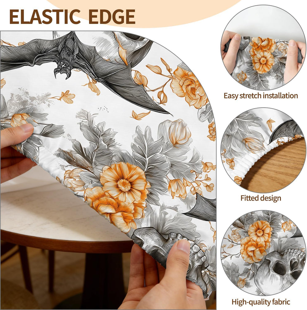 Halloween Tablecloth Round Fitted Table Cloth for 54"-58" Tables