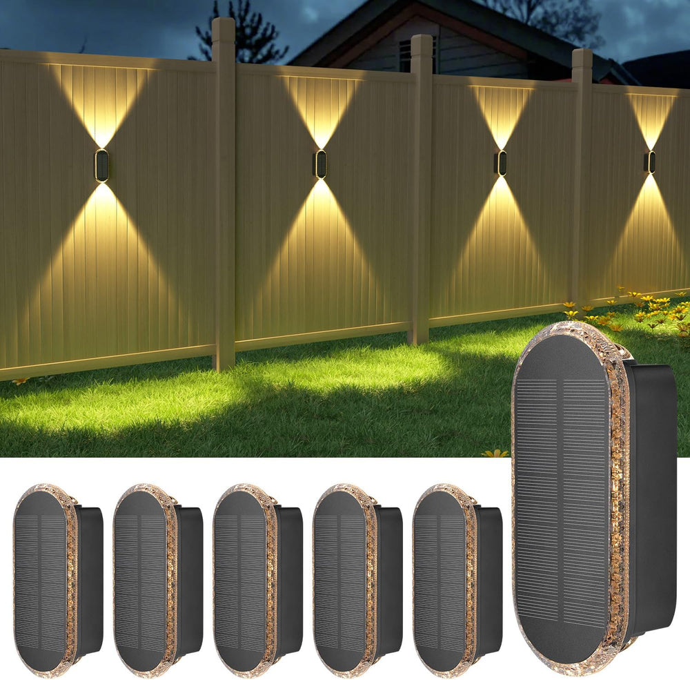 Ellasay Solar Fence Lights Outdoor: 6-Pack Solar Powered Wall Lights Up and D...