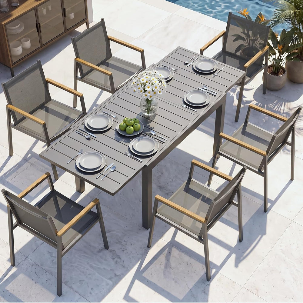 Vexwalx Aluminum Outdoor Dining Set for 6, 79" Expandable Table & Ch...