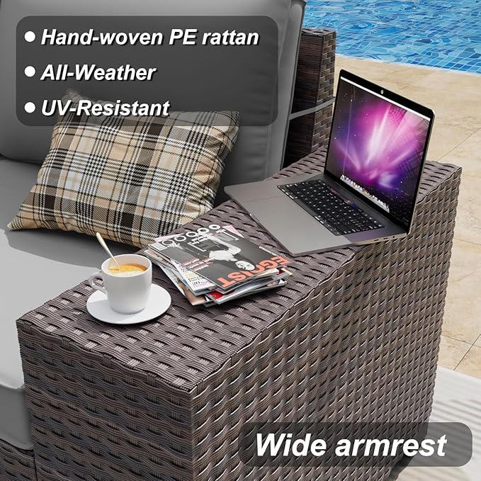 ALAULM 6 Pieces Patio Furniture Set, Oversized Seat/Armrest and High Back Wic...