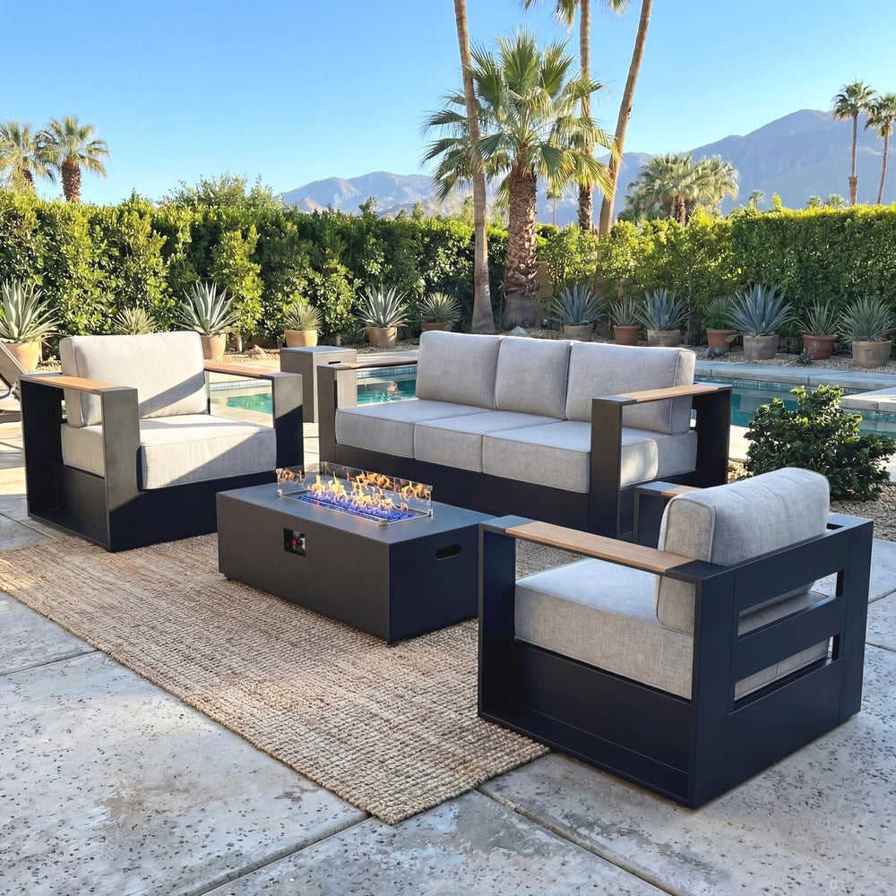 4-Piece Luxury Aluminum Patio Furniture Set, Oversized Outdoor Conversation S...