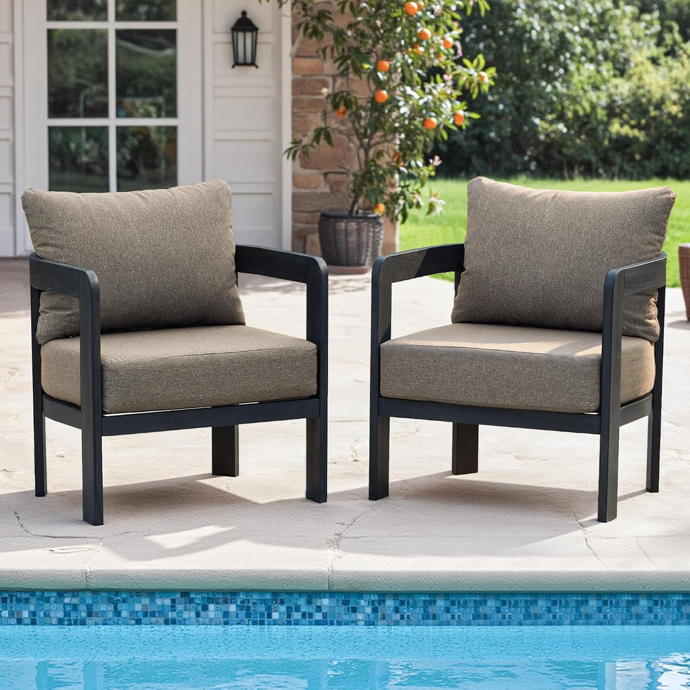 Outdoor Patio Chairs Set of 2 with 6 Inch Cushions,Coffee