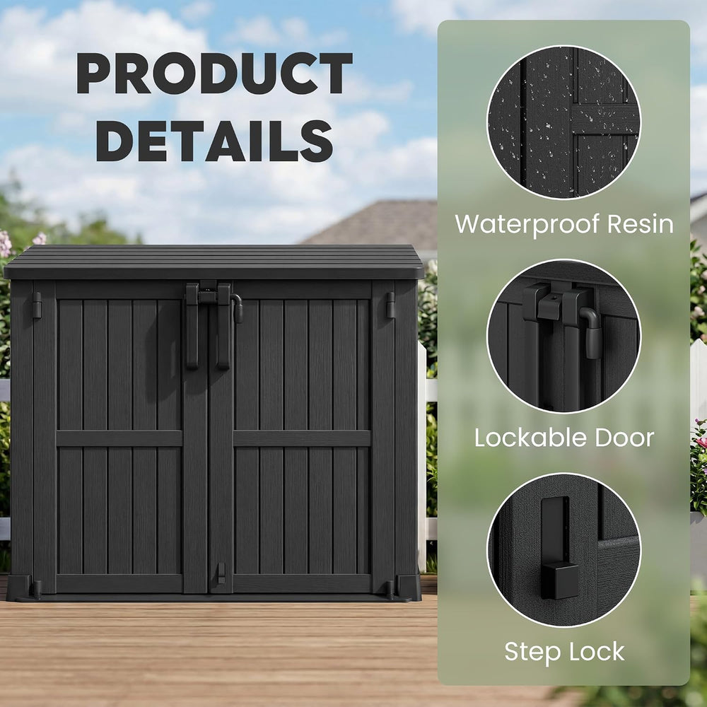 LHBcraft 36 Cu Ft Outdoor Storage Cabinet, Horizontal Resin Storage Shed Box ...
