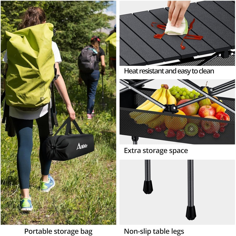 Anbte 3ft Aluminum Roll Top Folding Camping Table, Portable, 32”X16”, Black