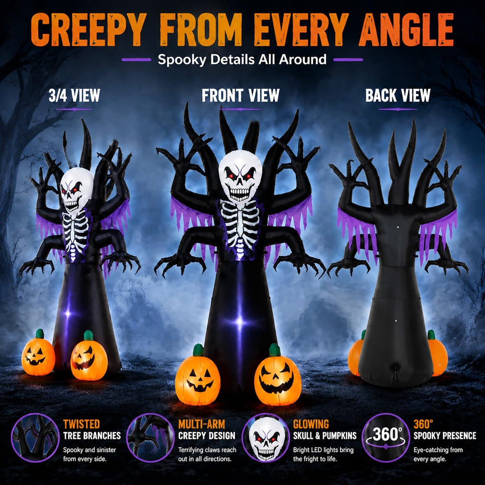 8FT Halloween Inflatable Skeleton Tree Grim Reaper Yard Decoration LED