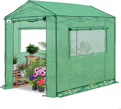 EAGLE PEAK 8x6 Pop Up Walk in Greenhouse, Easy Setup, Gable Roof, Green