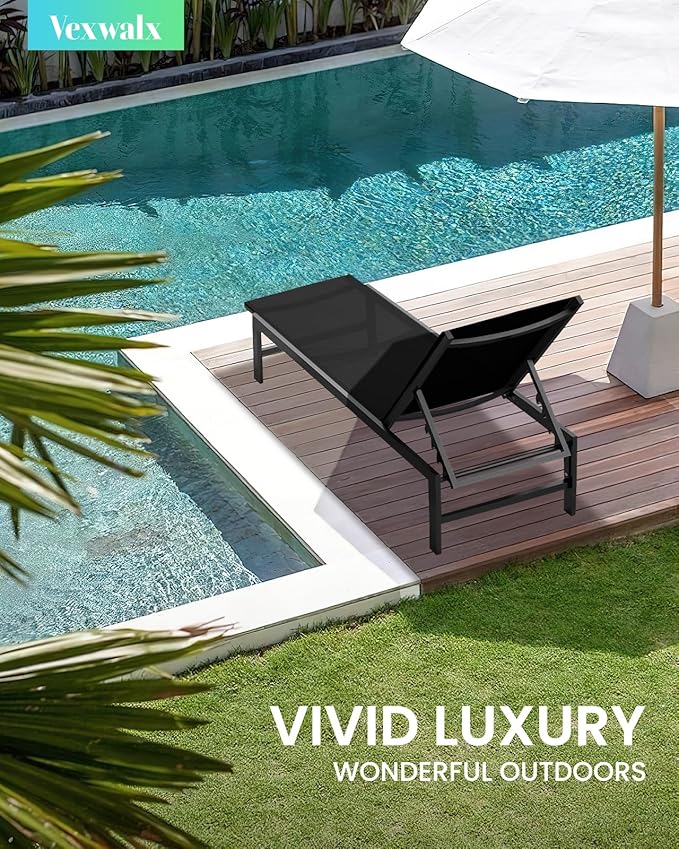 Outdoor Lounge Chairs Set of 3, Aluminum Chaise Lounge Chairs with 5-Position...