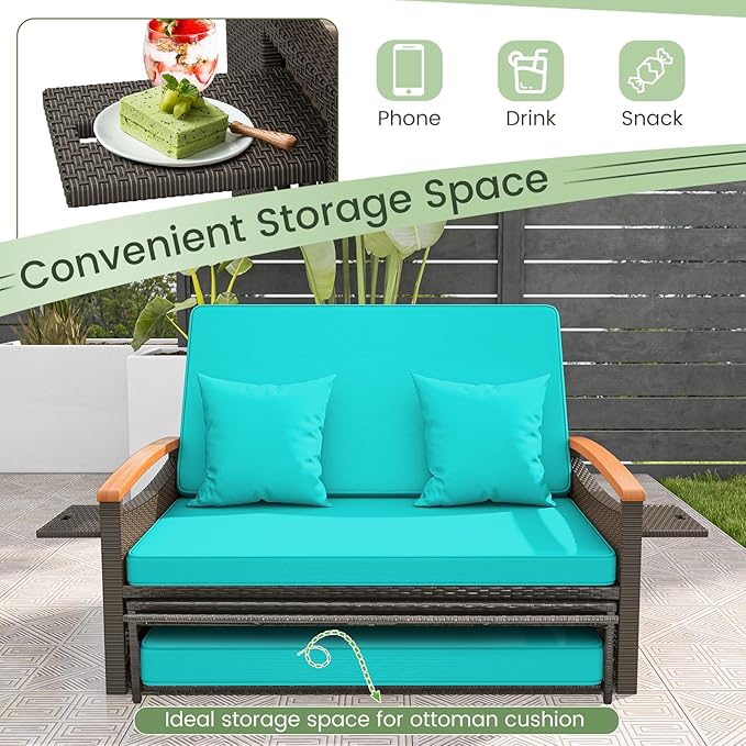 Tangkula Patio Rattan Daybed with 4-Level Adjustable Backrest, Outdoor Wicker...