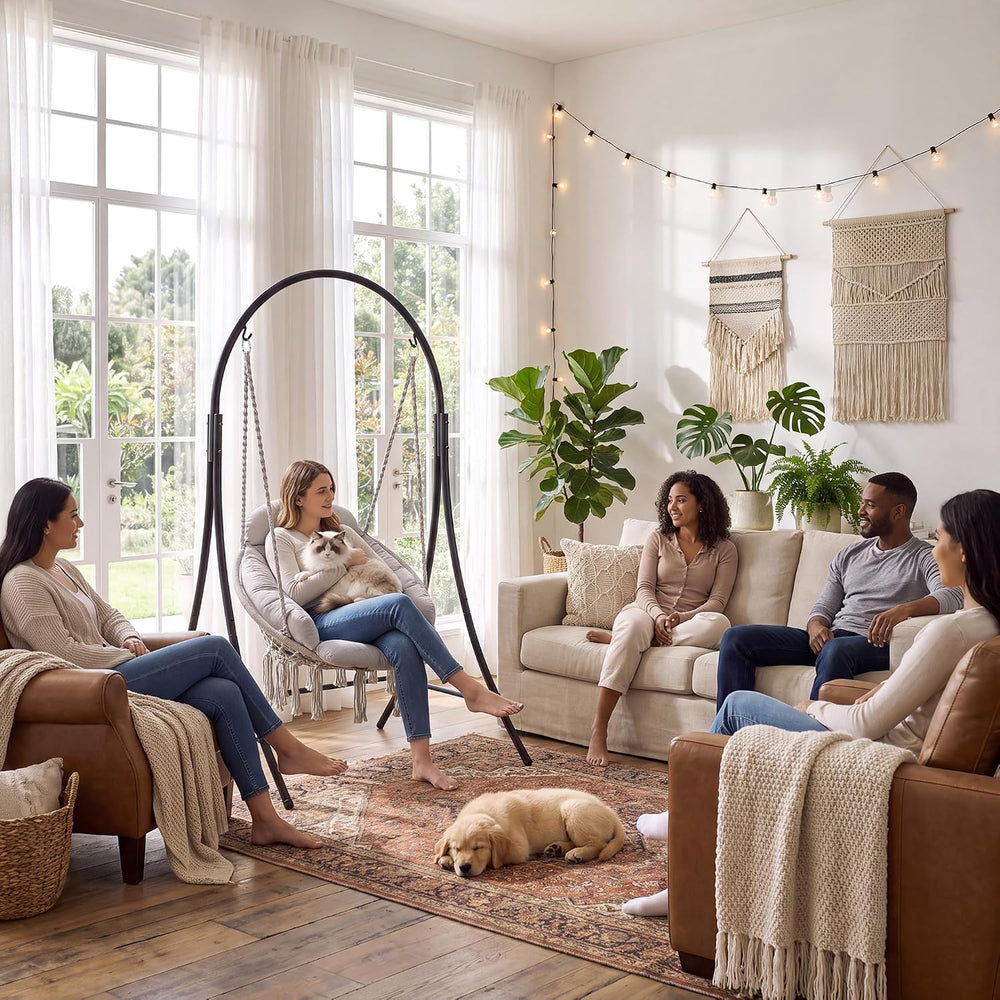 ANOW Heavy Duty Macrame Hammock Chair with Stand, Light Grey Swing Chair