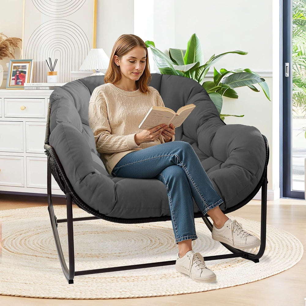Papasan Rocking Chair Indoor & Outdoor, Oversized Egg-Shaped Papasan Rock...