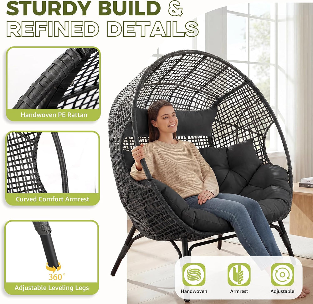 RADIATA Double Egg Chair Outdoor, 2 Person Wicker Patio Lounge Loveseat