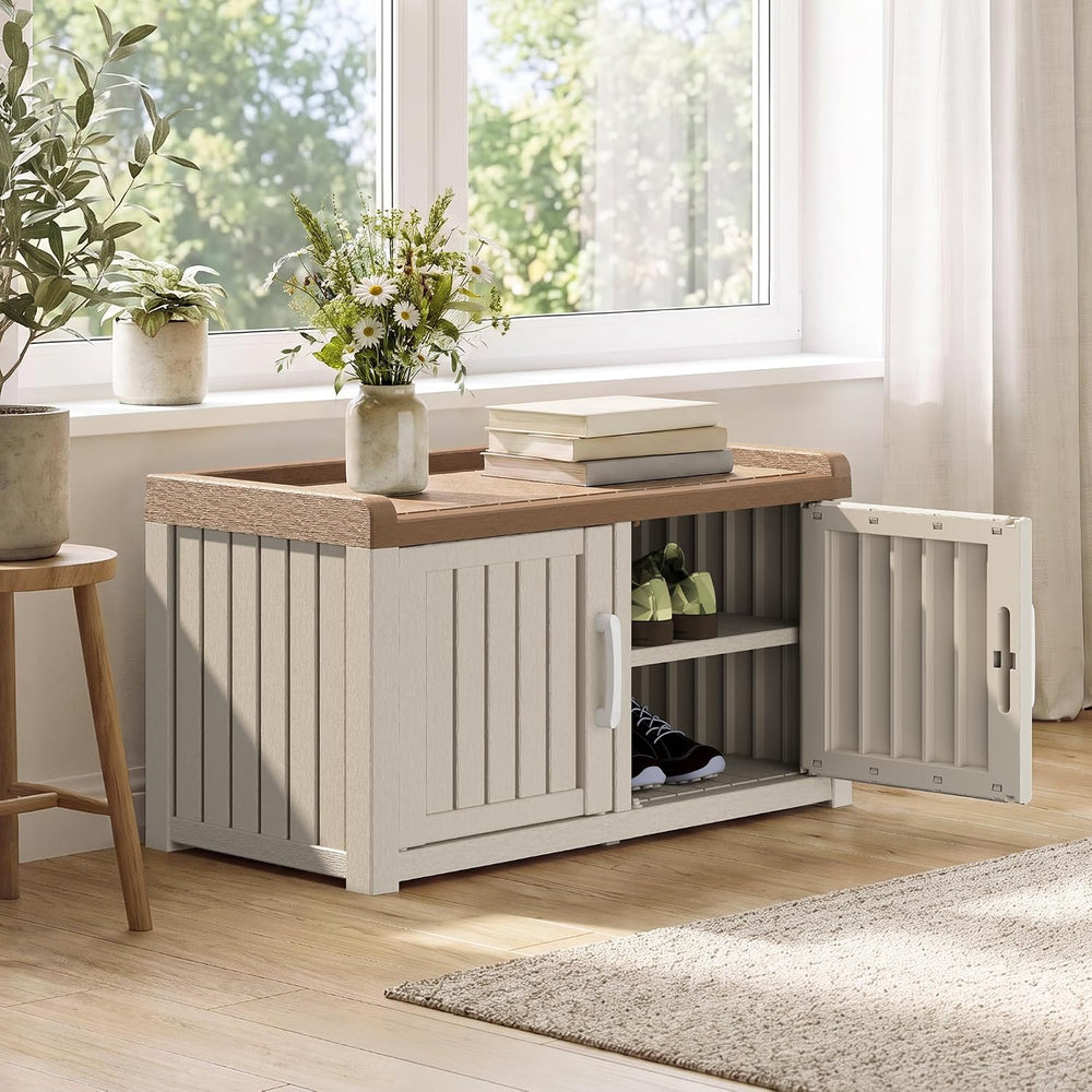 Outdoor Shoe Storage Cabinet, Rustic White