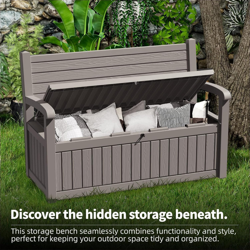 80 Gallon Outdoor Storage Bench, Grey Stripe