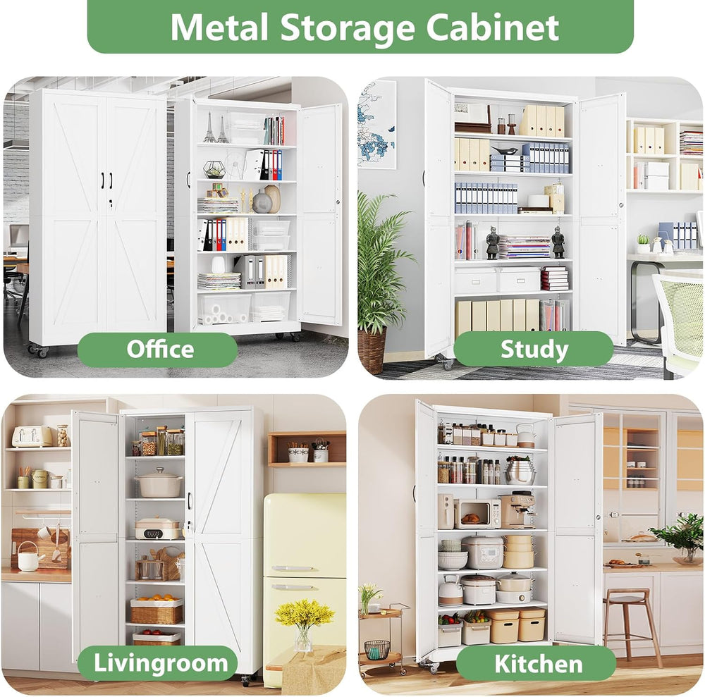 Metal Garage Storage Cabinet with Locking Doors and Adjustable Shelves,78.74&...