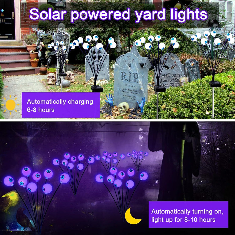 Solar Eyeball Lights for Halloween 32 Purple LED Swaying Firefly Lights Water...