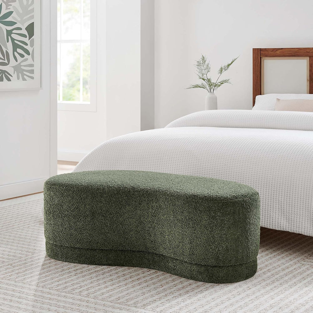 Modway Nimbus 48 Inch Curved Ottoman Bench in Sage - Soft Fabric Chenille Ott...
