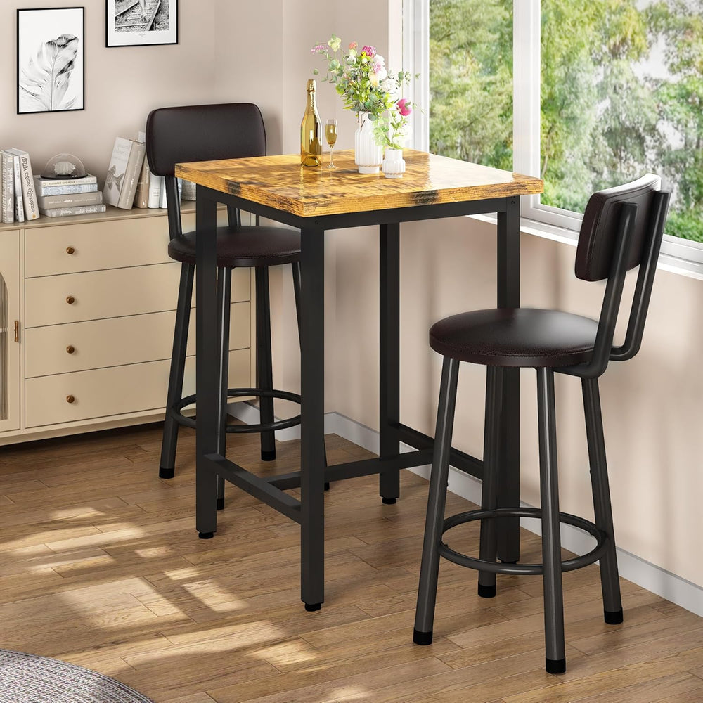 3 Piece Bar Table and Chairs Set for 2, Counter Height Square Pub Dining Set,...