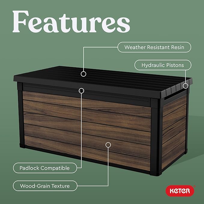 Keter Signature Collection 150 Gallon Resin Deck Box Organization and Storage...