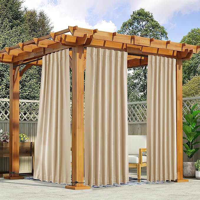 NICETOWN 2 Panels Outdoor Curtains for Patio Waterproof & Windproof, Pock...