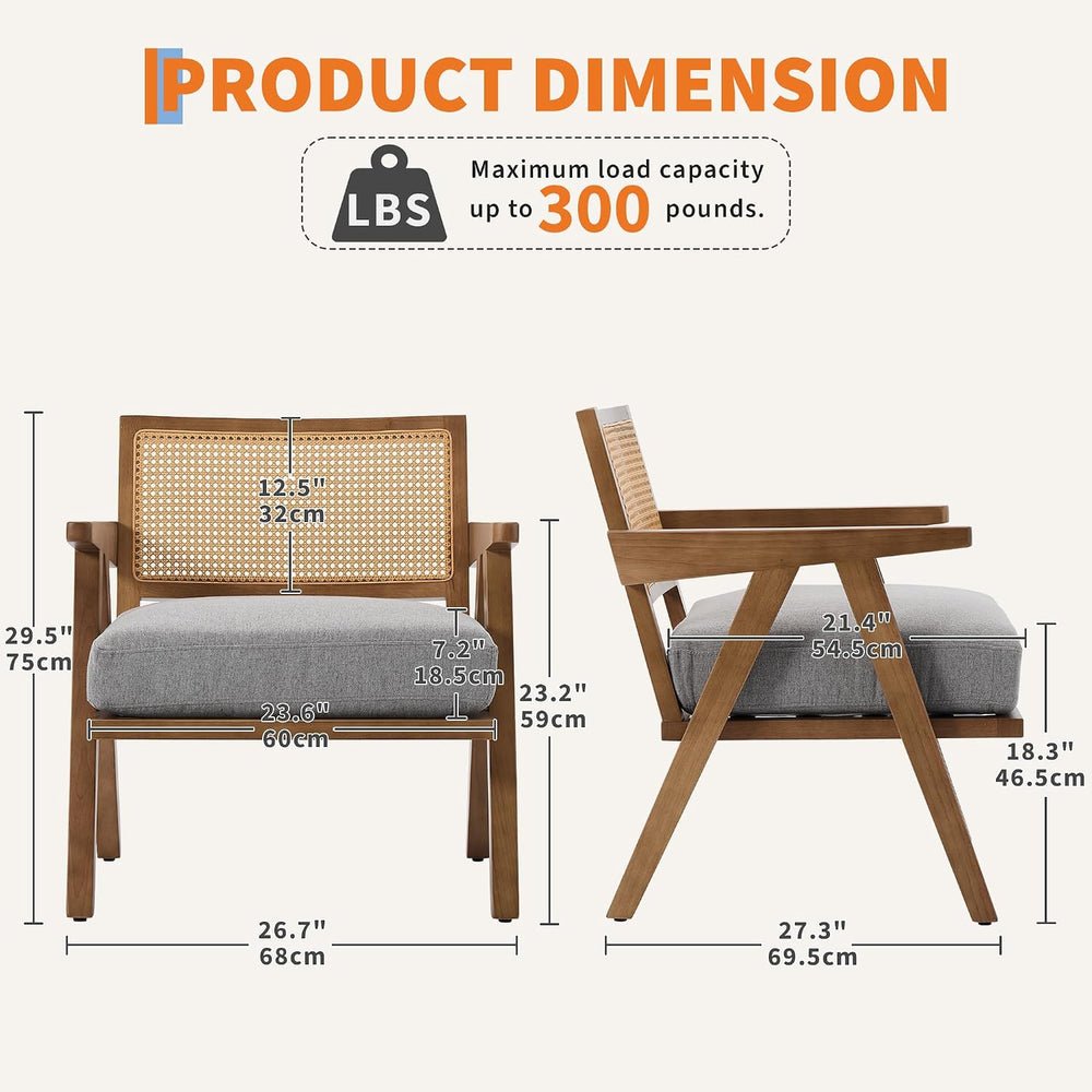 Mid Century Modern Accent Chair, Comfy Living Room Chairs with Sturdy Wood Le...