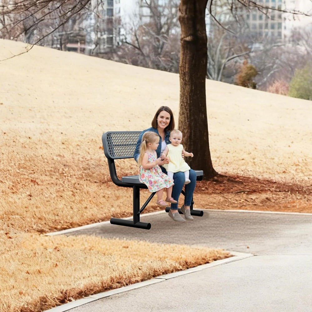 4ft Gray Metal Park Bench with Backrest, Heavy Duty Outdoor Benches Weatherpr...