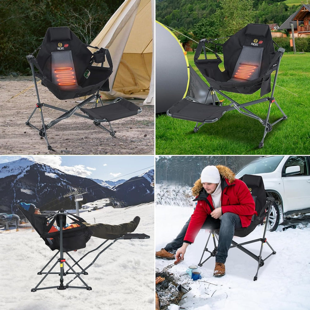 Nice C Heated Hammock Camping Chair with Footrest (2 Pack, Black)