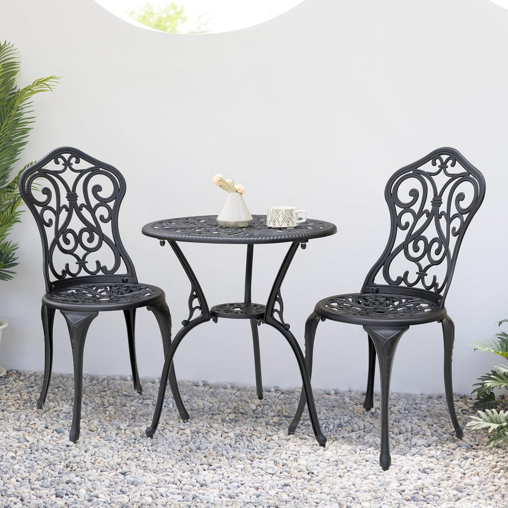 NUU GARDEN 3-Piece Outdoor Bistro Set with 2 Chairs and Round Table with Umbr...