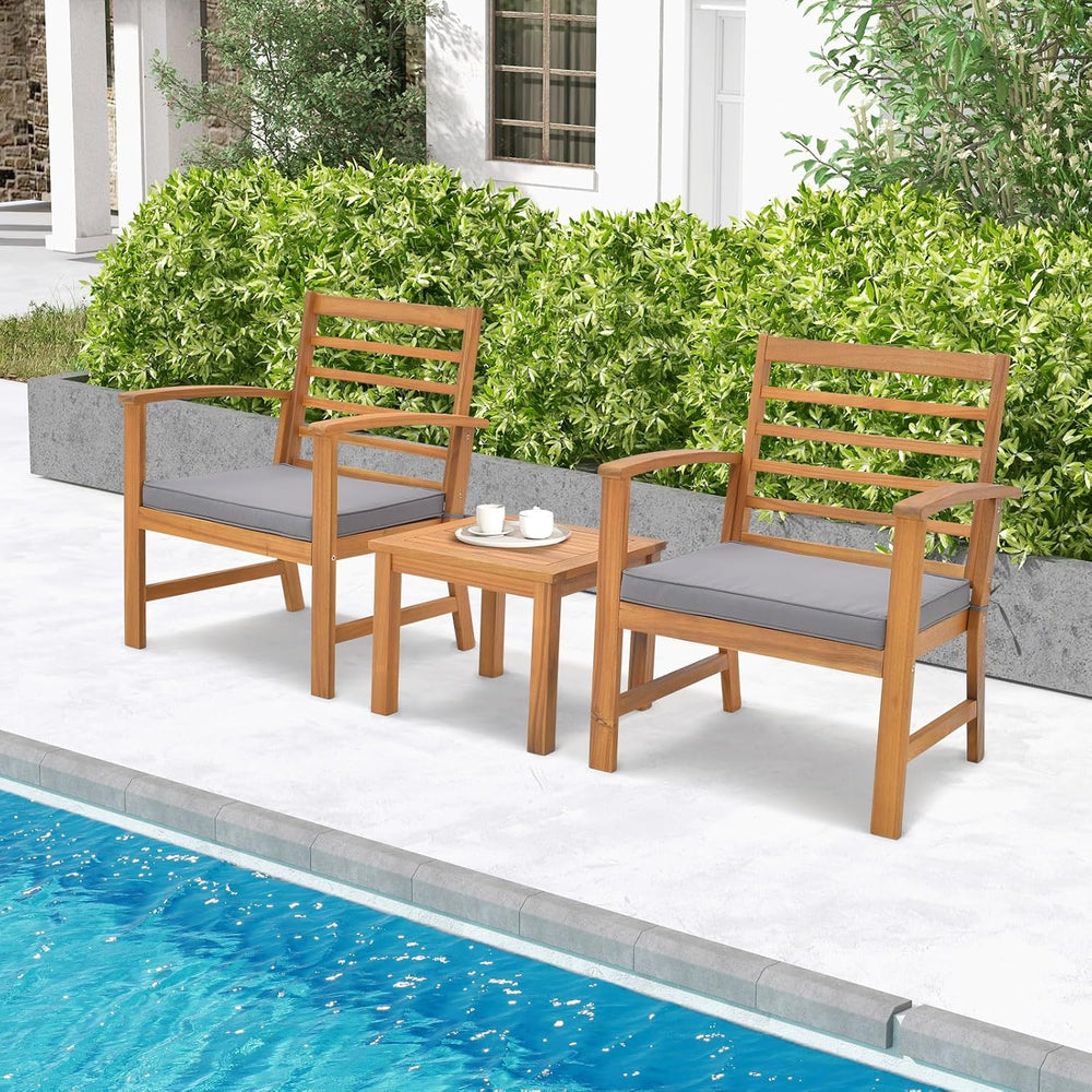 Tangkula 3 Pieces Outdoor Furniture Set, Acacia Wood Conversation Set with So...