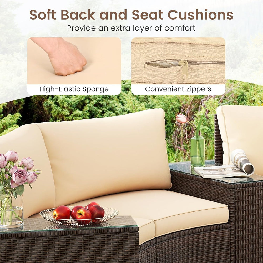 Tangkula 5 Pieces Patio Furniture Set, PE Rattan Half-Moon Curved Sectional S...
