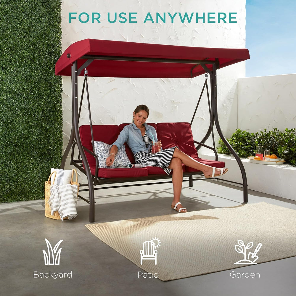 Best Choice Products 3-Seat Outdoor Large Converting Canopy Swing Glider, Pat...