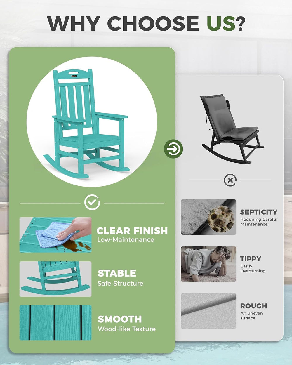 Rocking Chair Outdoor, Oversized Patio Rocking Chair, All Weather