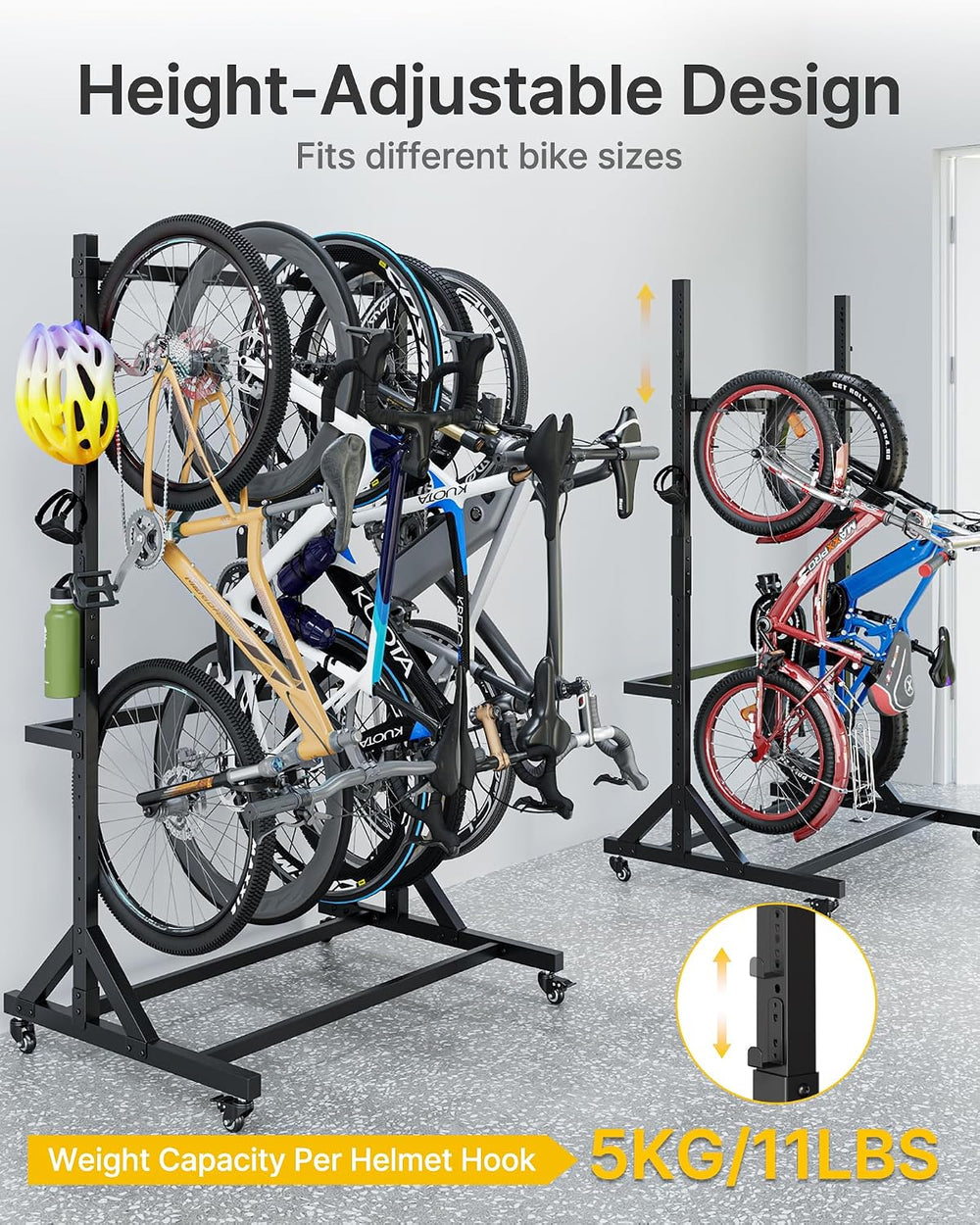 monTEK Freestanding Bike Storage Rack with Wheels for 5 Bikes